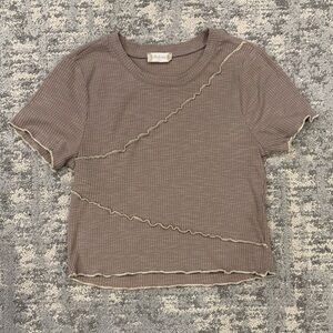 Brown Ribbed Short Sleeve Top